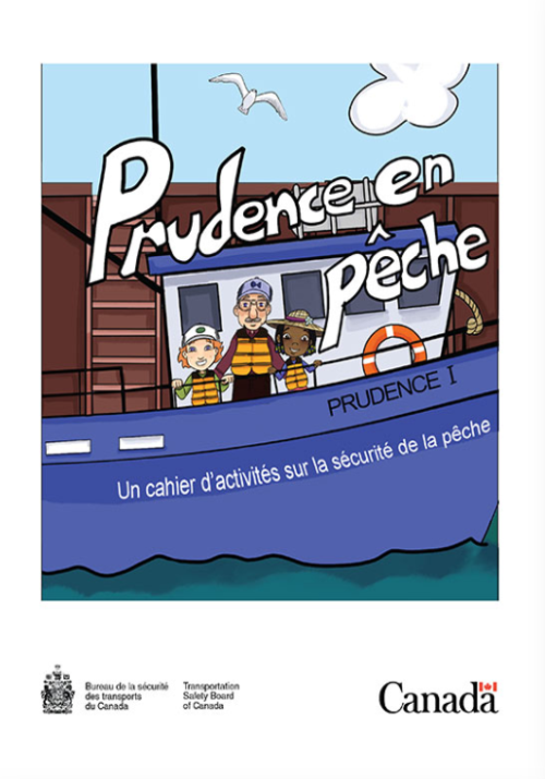 Page couverture du cahier d'activités du BST  sur la sécurité en pêche pour les jeunes de 5 à 7 ans