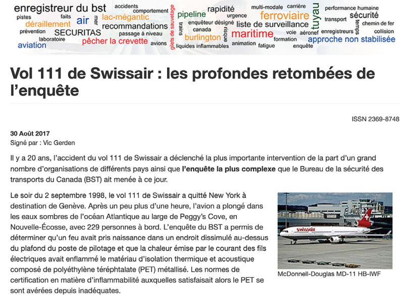  Billet de Vic Gerden sur l'enquête Swissair,  et réponse sur Twitter