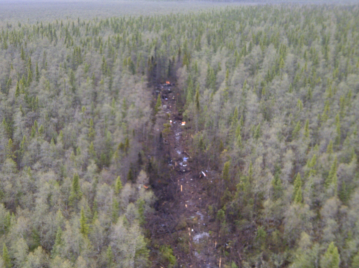 Aerial view of the accident site near Moosonee