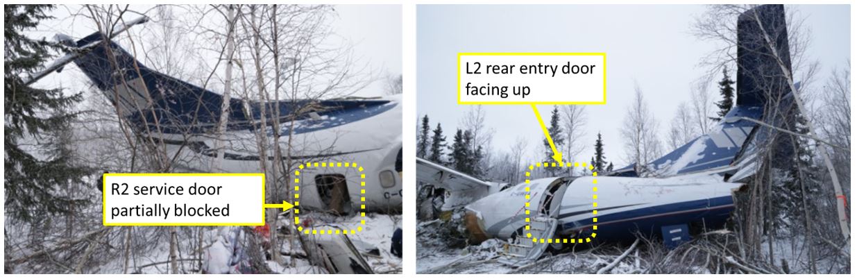 Orientation of the service door (R2) (left image) and the rear entry door (L2) (right image) (Source: TSB)