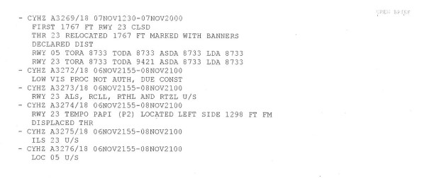 NOTAMs for Halifax/Stanfield International Airport