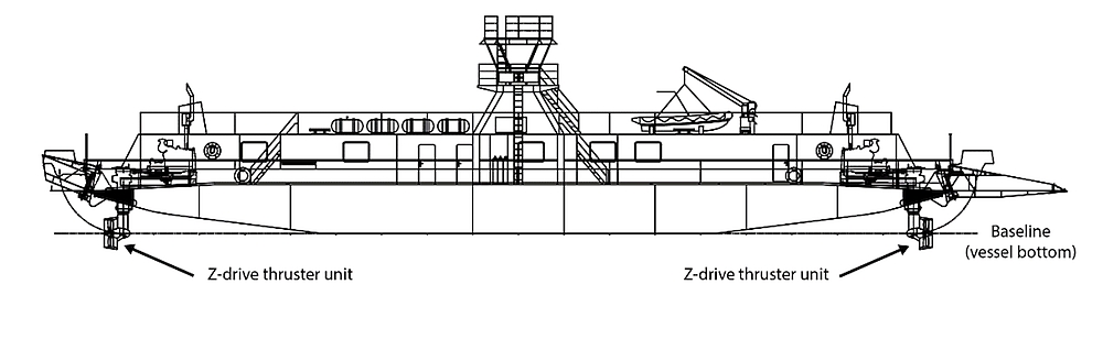 <em>Deer Island Princess II</em> general arrangement, profile view (Source: Coastal Transport Limited, with TSB annotations)