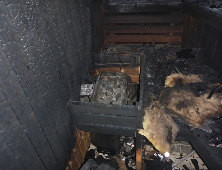 Damage to sauna interior, including electrical heater (Source: TSB)