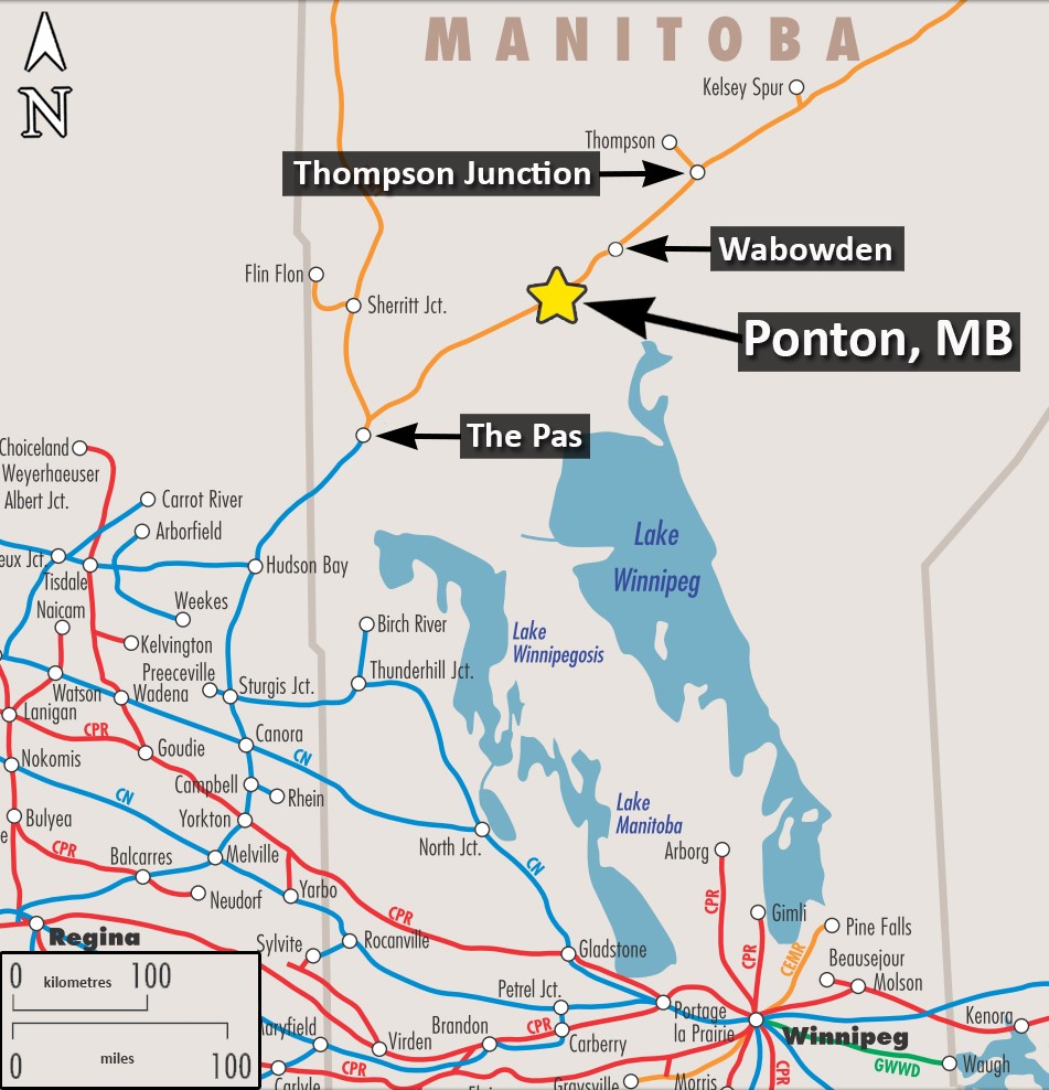 Map of the occurrence location (Source: Railway Association of Canada, Canadian Railway Atlas, with TSB annotations)