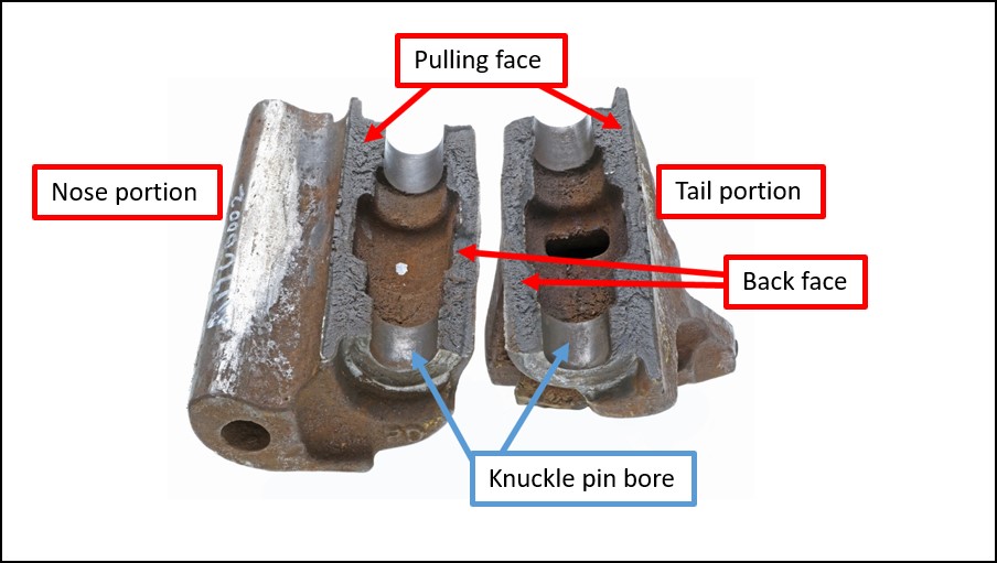 Fracture surface in the knuckle pin bore (Source: TSB)