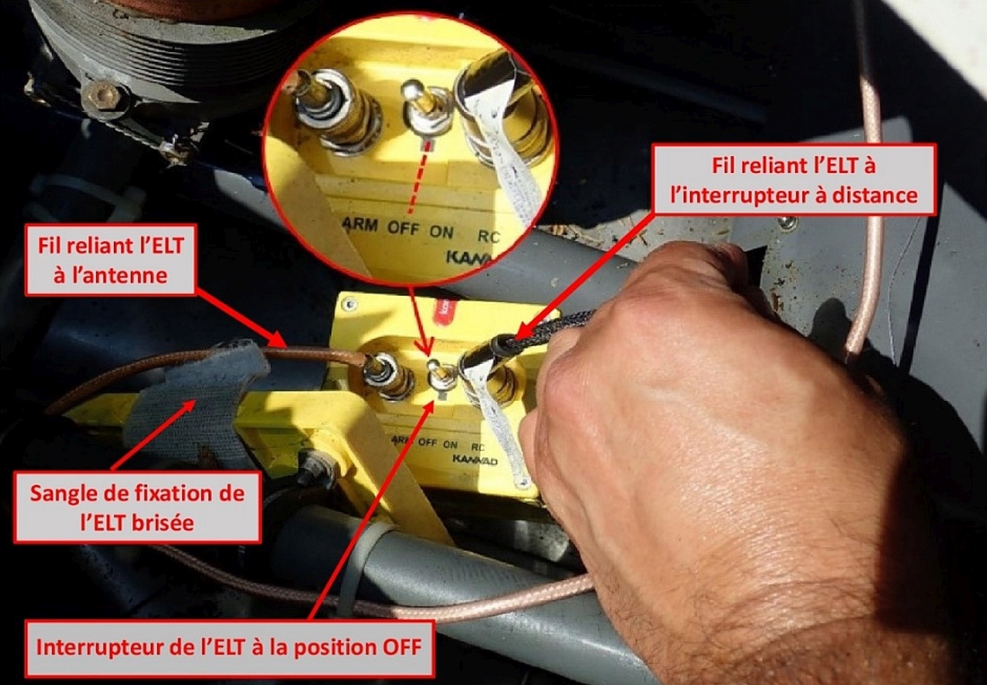 L'interrupteur de la radiobalise de détresse telle que trouvée (Source : BST)
