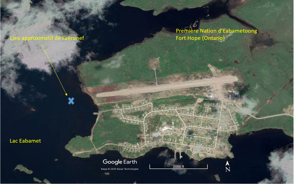 Carte indiquant le lieu de l’événement (Source : Google Earth, avec annotations du BST)