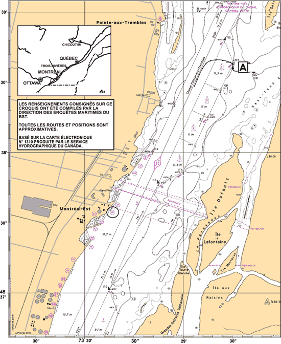 Partie de la carte marine montrant le mouillage de Pointe-aux Trembles, dans le port de Montréal