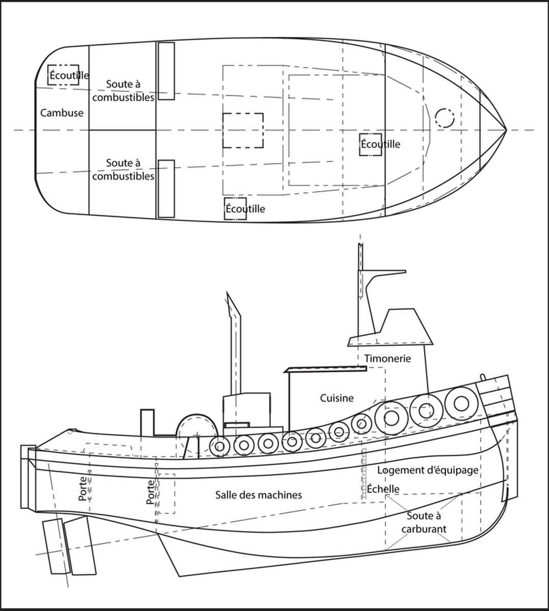 Plan général de l'Ocean Monarch (vues de dessus et de profil)
