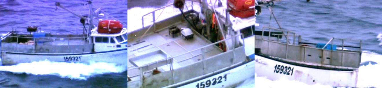 Trois photos montrant l’assise des pavois du pont amovible sur le dessus des pavois du pont principal (photo à gauche), l’espace entre le pont amovible et la timonerie (photo au centre) et la vue arrière du pont amovible (photo à droite) (Source : vidéo de Pêches et Océans Canada)