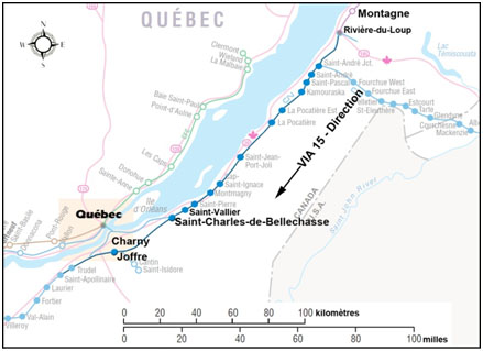 Figure 1 - Lieu de l'accident é Saint-Charles-de-Bellechasse (Source : Association des chemins de fer du Canada, Atlas des chemins de fer canadiens 