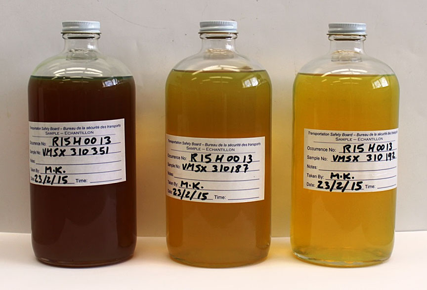Échantillons de pétrole prélevés des wagons-citernes VMSX 310351, VMSX 310187 et VMSX 310192