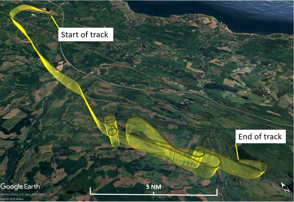 Figure 1. Map showing the occurrence flight track originating at the Campbell River Airport (Source: Google Earth, with TSB annotations) Figure 1. Map showing the occurrence flight track originating at the Campbell River Airport (Source: Google Earth, with TSB annotations)