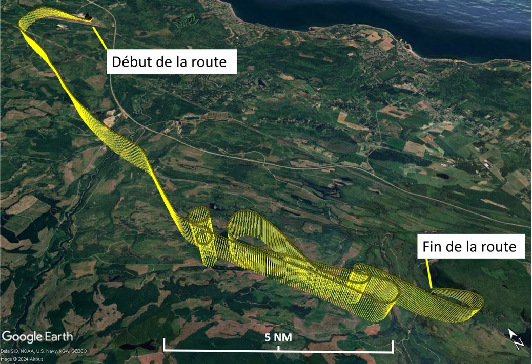 Figure 1. Carte montrant la route du vol à l’étude à partir de l’aéroport de Campbell River (Source : Google Earth, avec annotations du BST) Figure 1. Carte montrant la route du vol à l’étude à partir de l’aéroport de Campbell River (Source : Google Earth, avec annotations du BST)