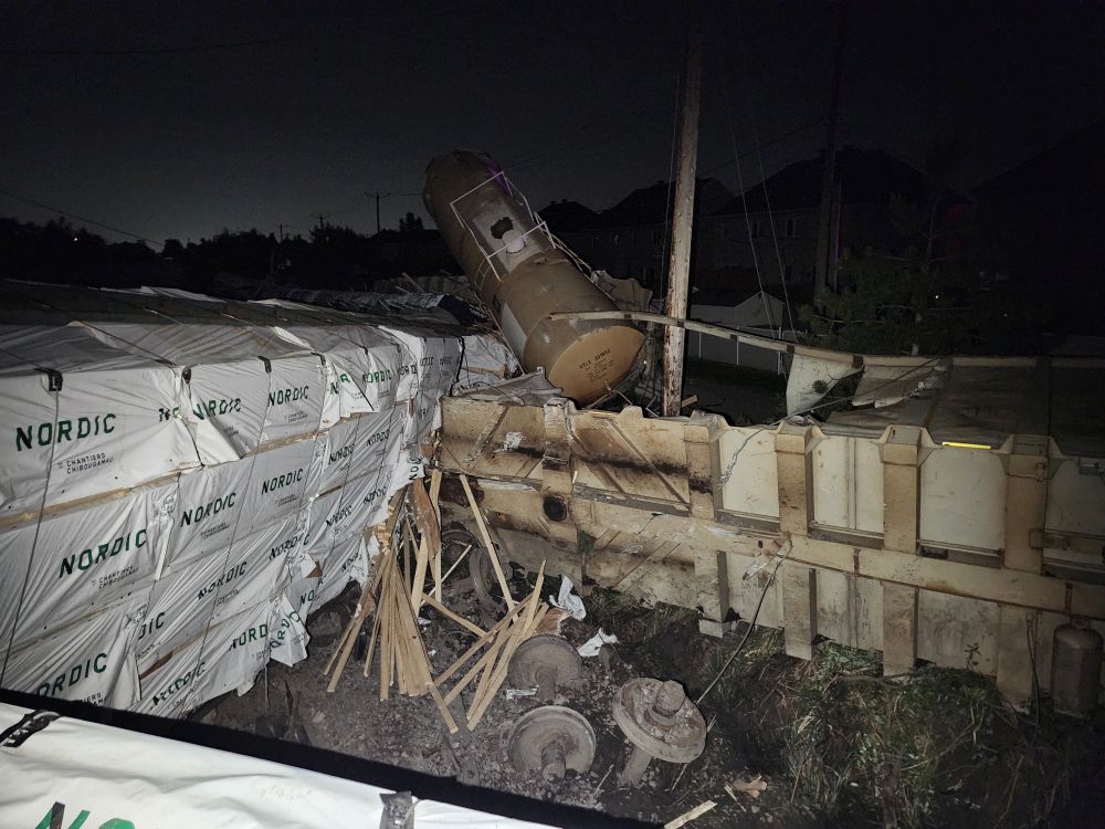 Figure 2. The CN freight train following the derailment on July 5, 2026 in Repentigny, Quebec (Source: Transportation Safety Board of Canada)
